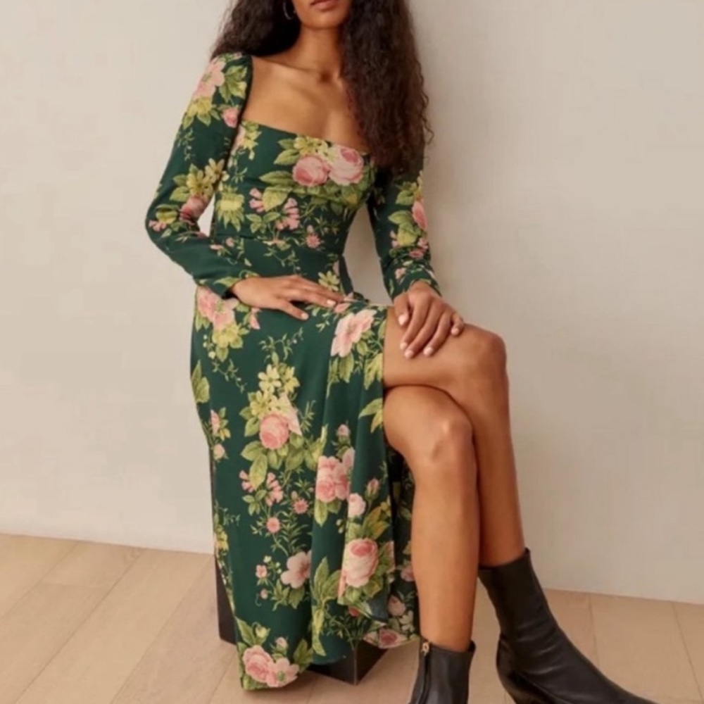 Reformation Sigmund Belvedere Green Floral Midi
Dress